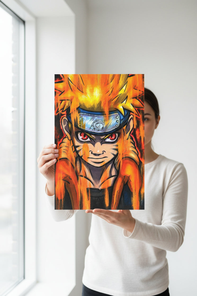 watercolor painting Naruto uzimaki unleashing the 9 tails Fox energy